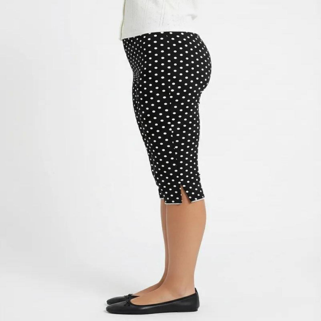 Anna-Kaci Polka Dot Capri Pants Mid Rise Stretch Fit Cropped Length Slim Silhouette