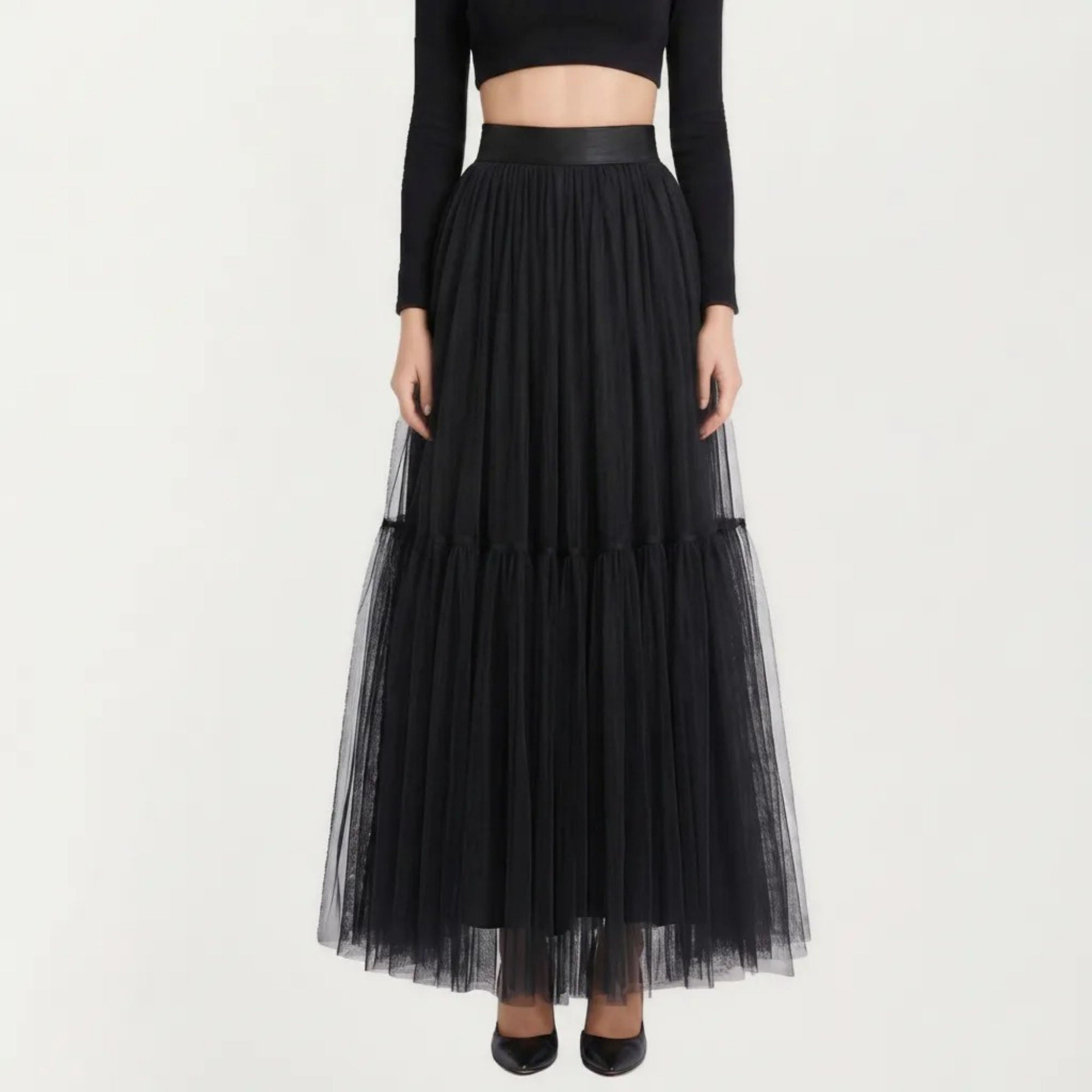Anna-Kaci Women's High Waist Layered Tulle Maxi Skirt with Tiered Mesh