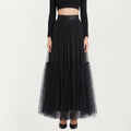 Anna-Kaci Women's High Waist Layered Tulle Maxi Skirt with Tiered Mesh Overlay Elastic Waistband