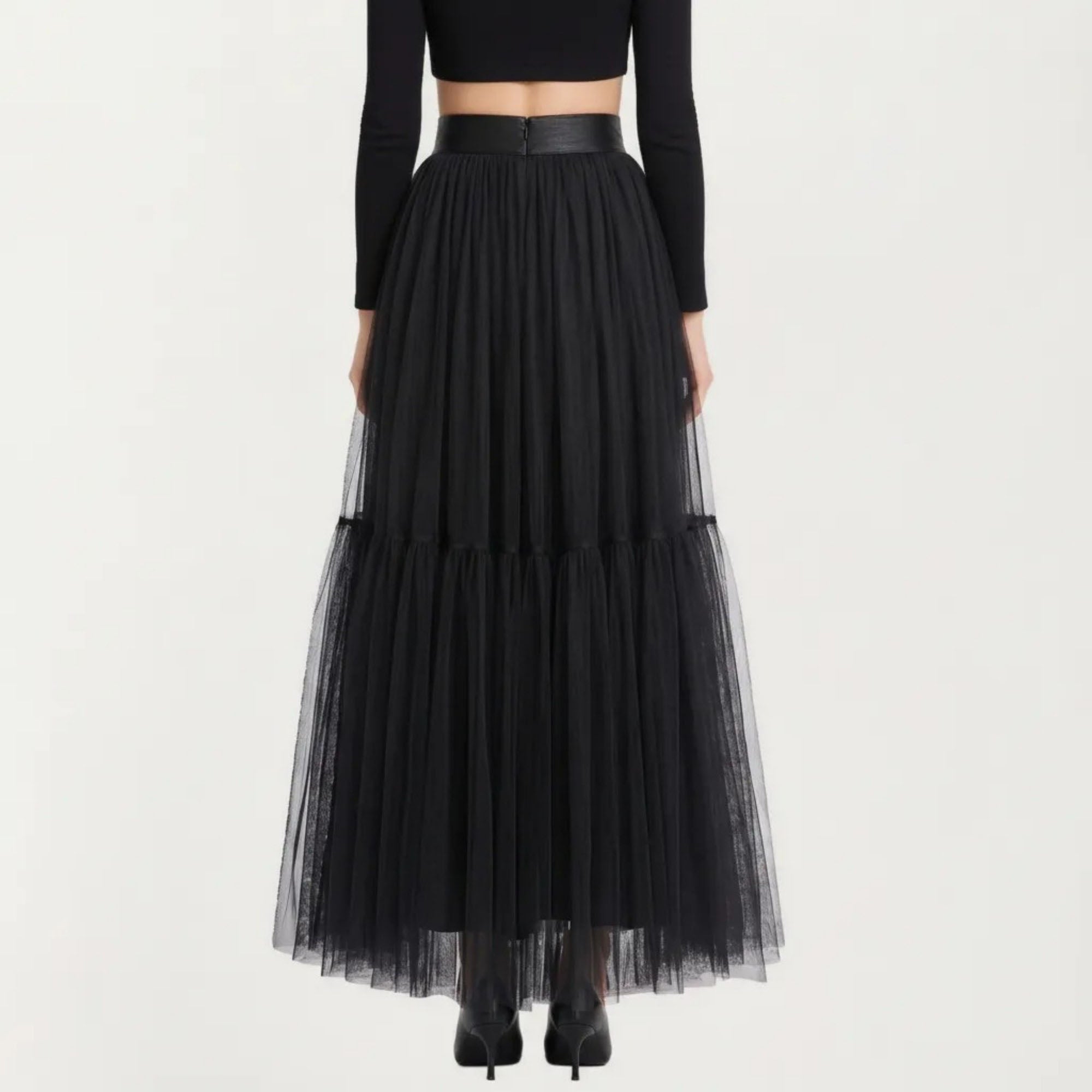 Anna-Kaci Women's High Waist Layered Tulle Maxi Skirt with Tiered Mesh Overlay Elastic Waistband