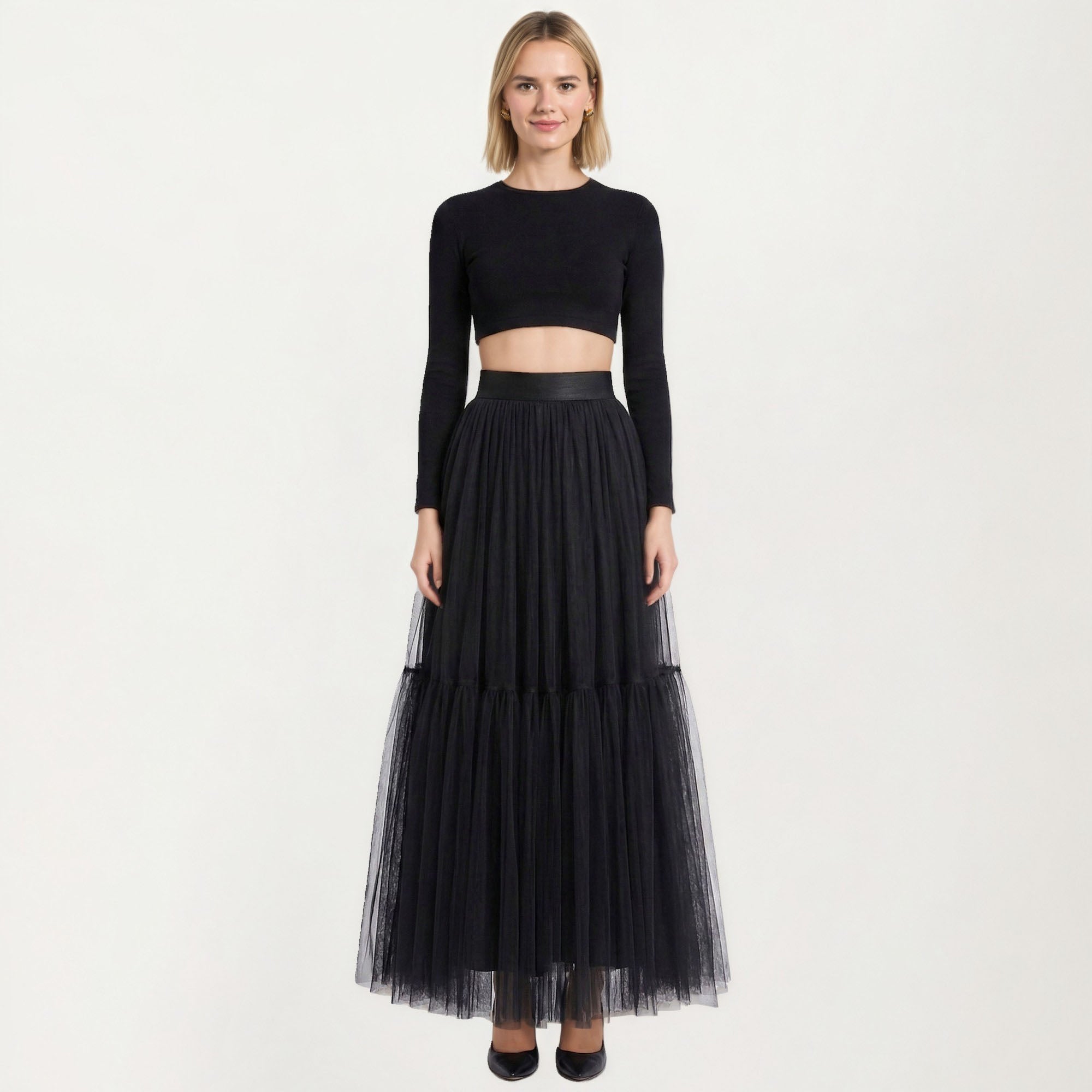 Anna-Kaci Women's High Waist Layered Tulle Maxi Skirt with Tiered Mesh Overlay Elastic Waistband