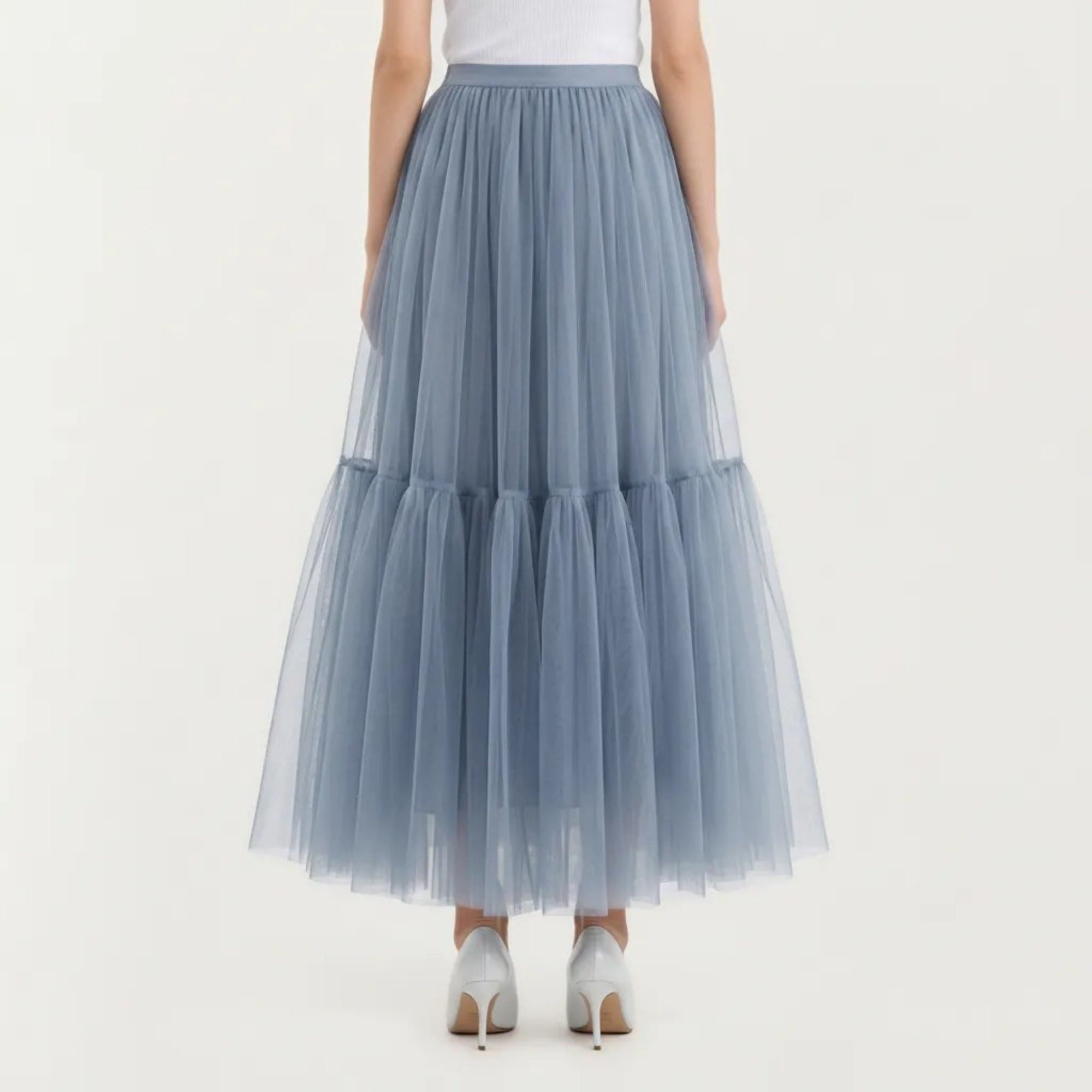 Anna-Kaci Women's High Waist Layered Tulle Maxi Skirt with Tiered Mesh Overlay Elastic Waistband