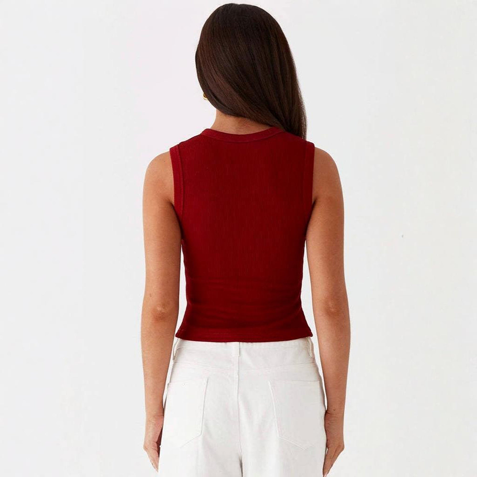 Anna-Kaci Women's Sleeveless Ribbed Knit Button Front Tank Top Fitted Stretch Casual Summer Layering Top