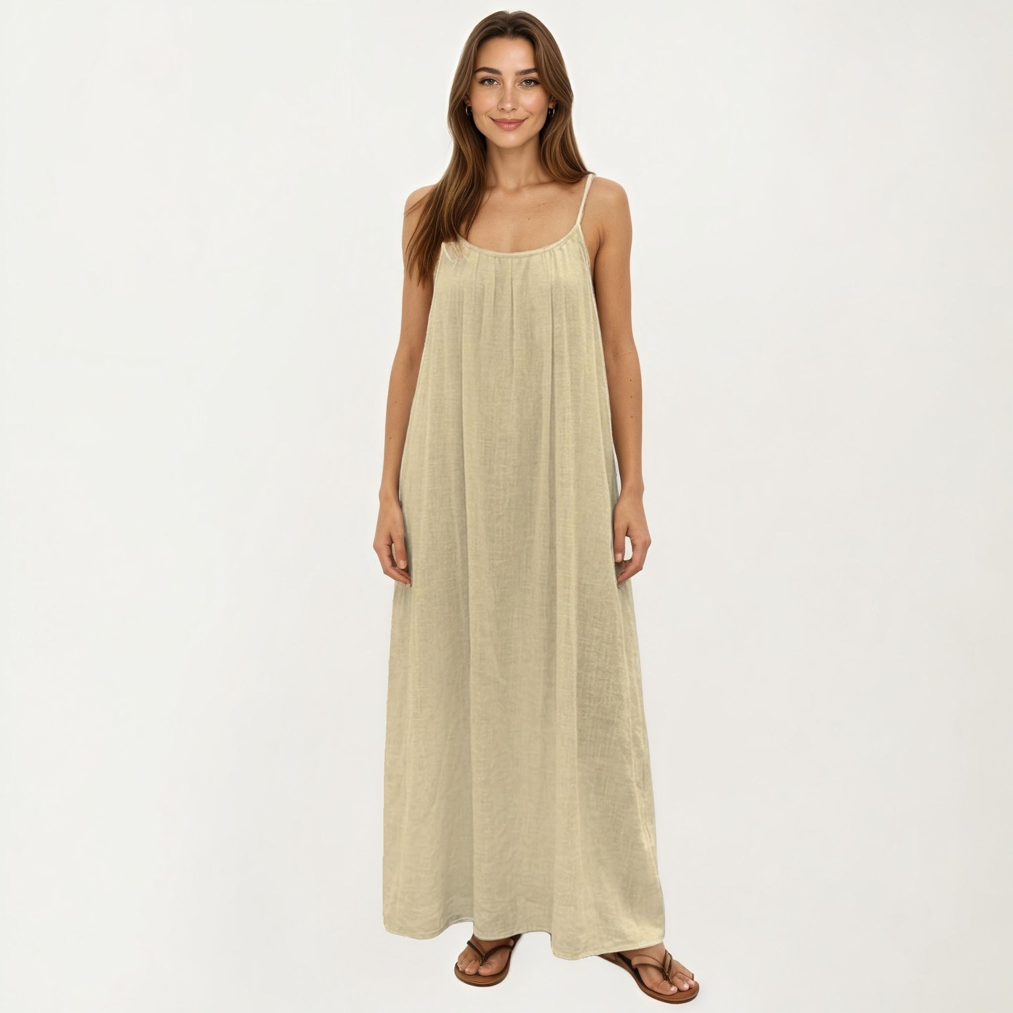 Anna-Kaci Women's Sleeveless Spaghetti Strap Maxi Dress with Flowing Relaxed Silhouette Lightweight Fabric