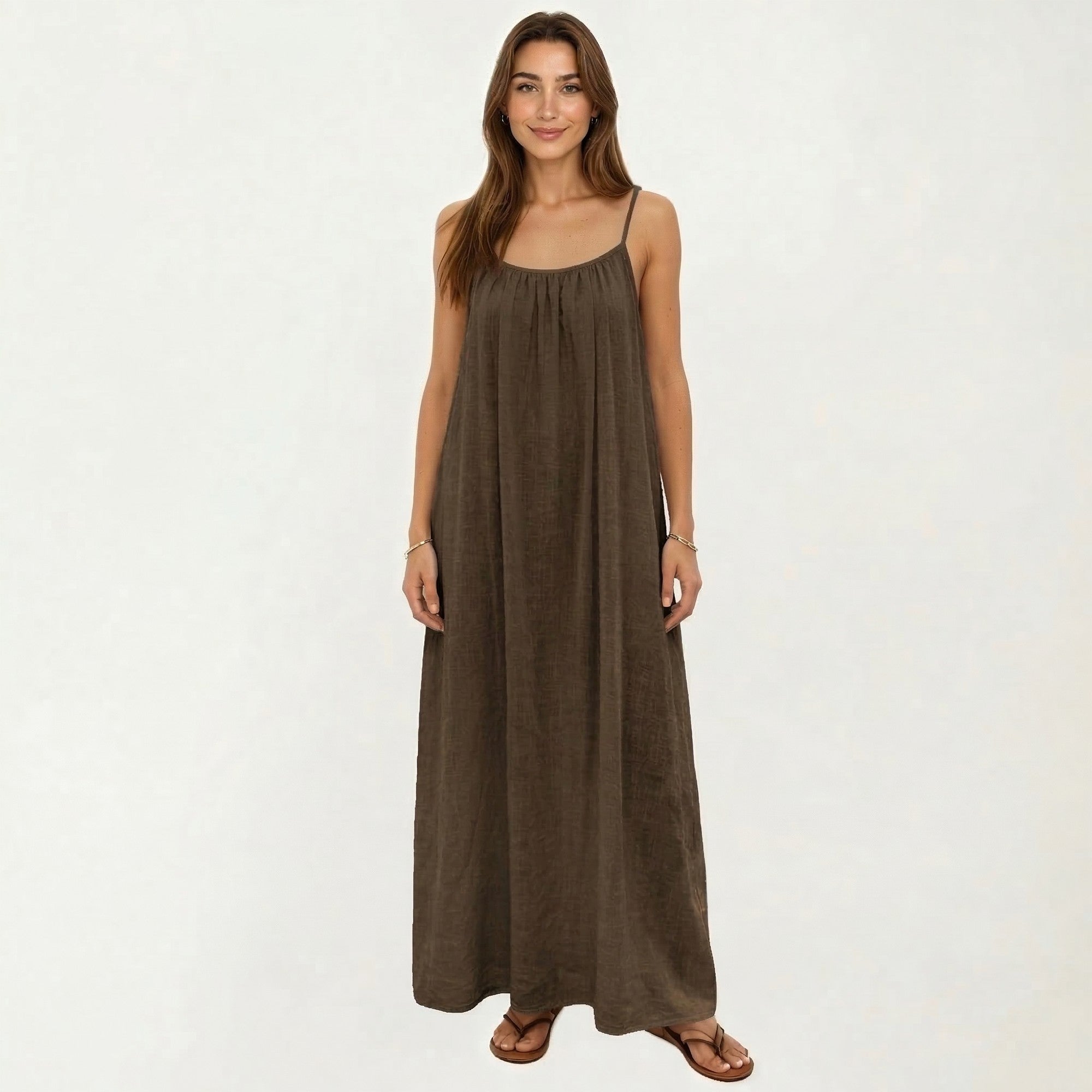 Anna-Kaci Women's Sleeveless Spaghetti Strap Maxi Dress with Flowing Relaxed Silhouette Lightweight Fabric