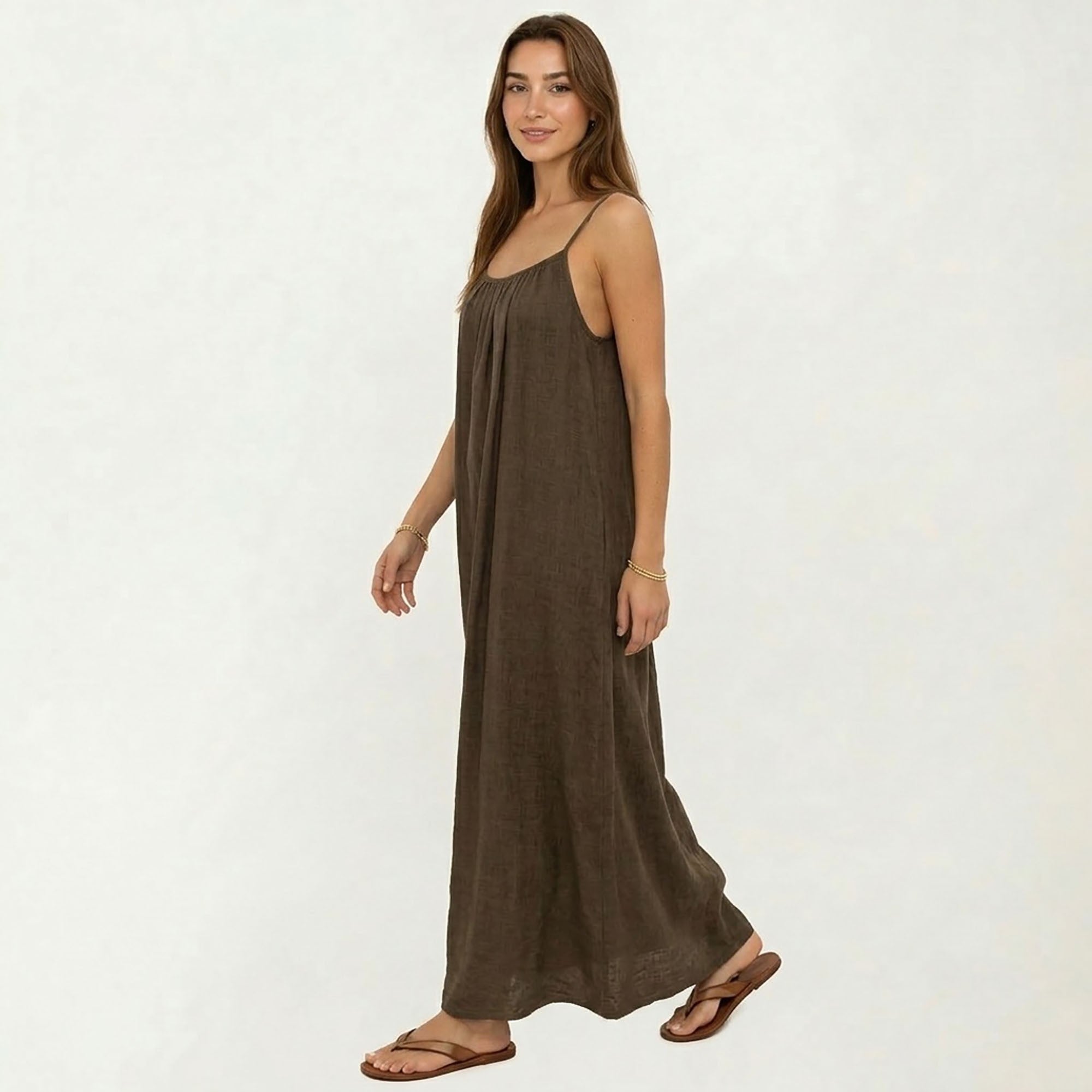 Anna-Kaci Women's Sleeveless Spaghetti Strap Maxi Dress with Flowing Relaxed Silhouette Lightweight Fabric