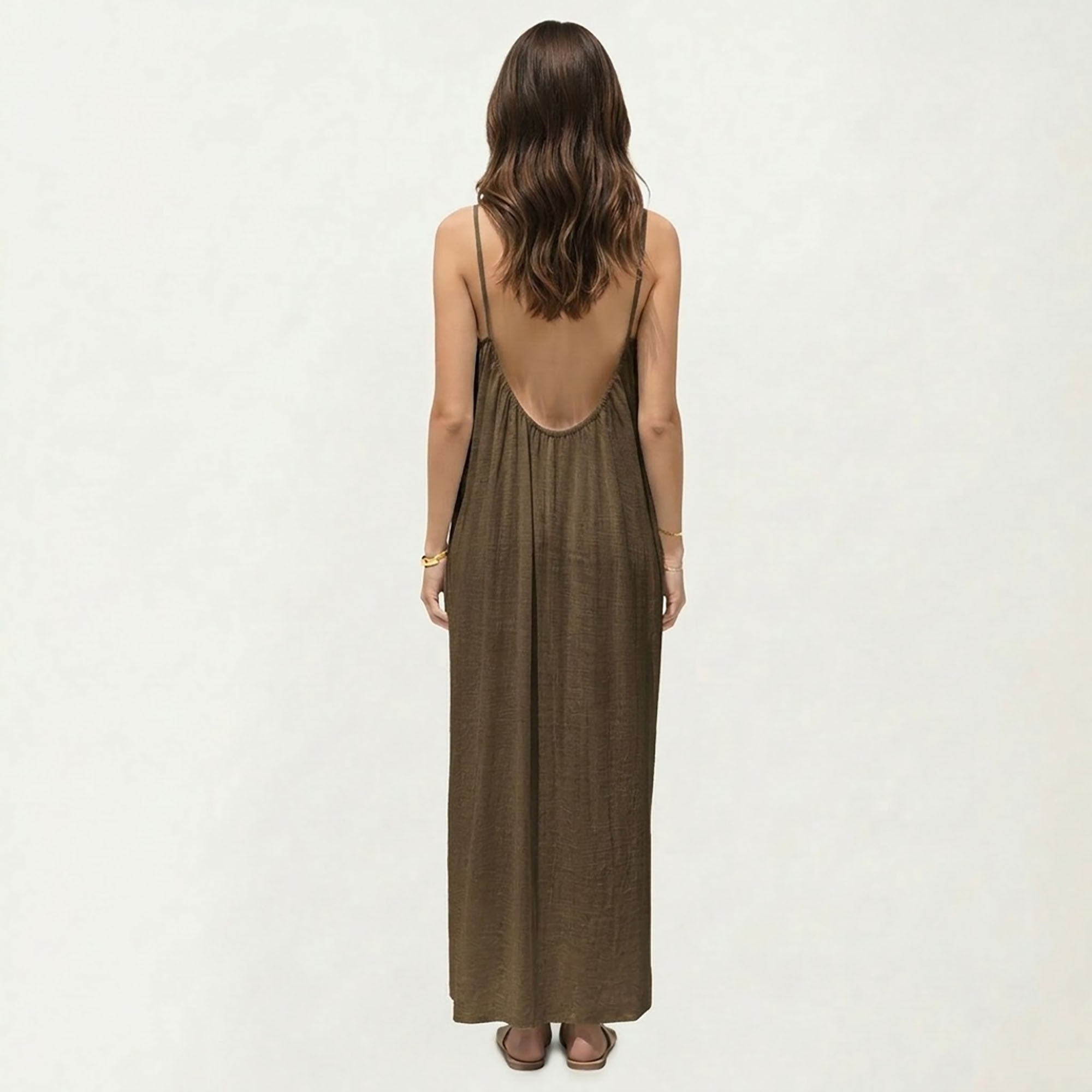 Anna-Kaci Women's Sleeveless Spaghetti Strap Maxi Dress with Flowing Relaxed Silhouette Lightweight Fabric