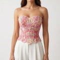 Anna-Kaci Women's Strapless Lace Corset Top Structured Boned Bustier Peplum Hem Shaping Bodice Statement Top