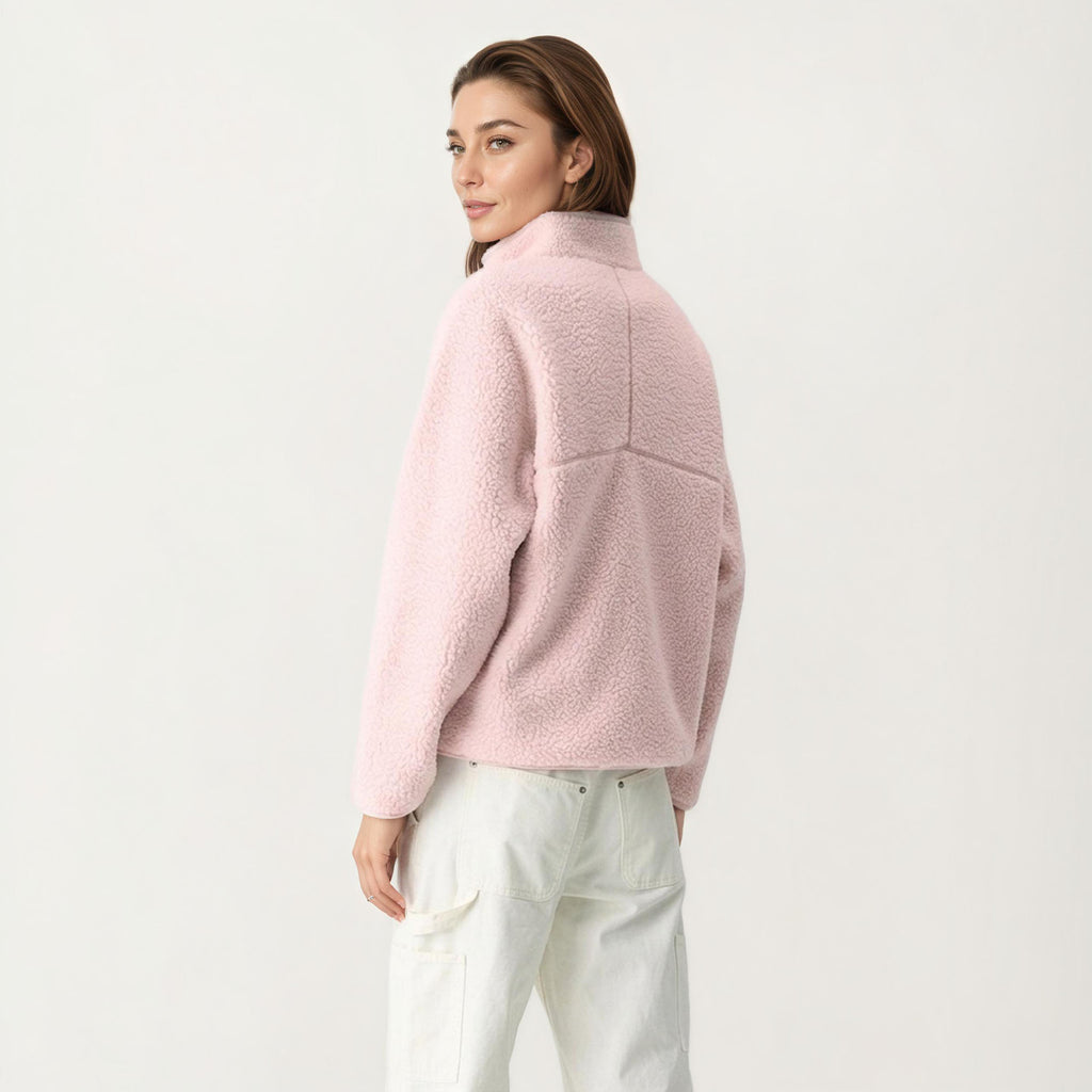 Anna-Kaci Women's High Pile Fleece Pullover Jacket with Half Zip Front Stand Collar Long Sleeves