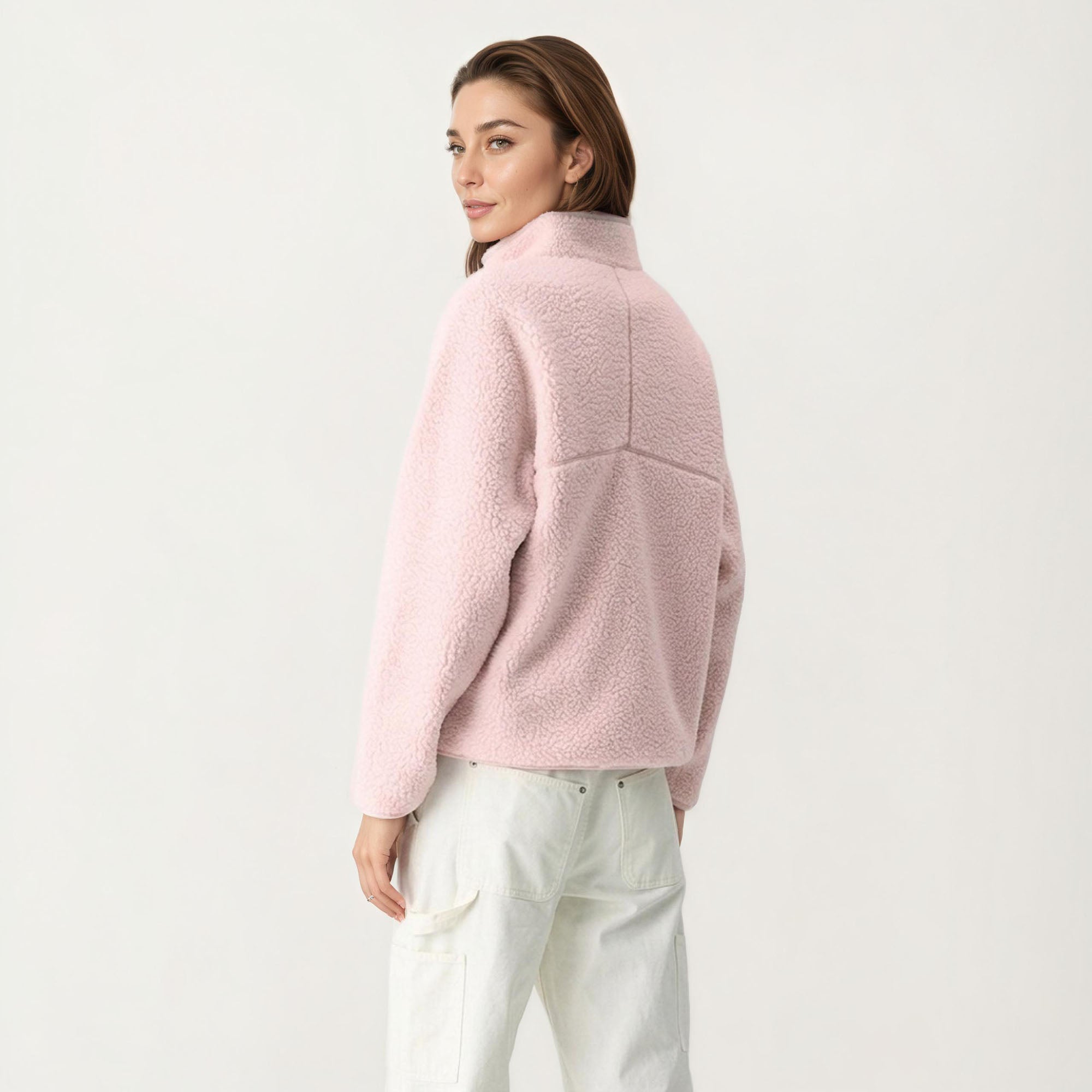Anna-Kaci Women's High Pile Fleece Pullover Jacket with Half Zip Front Stand Collar Long Sleeves