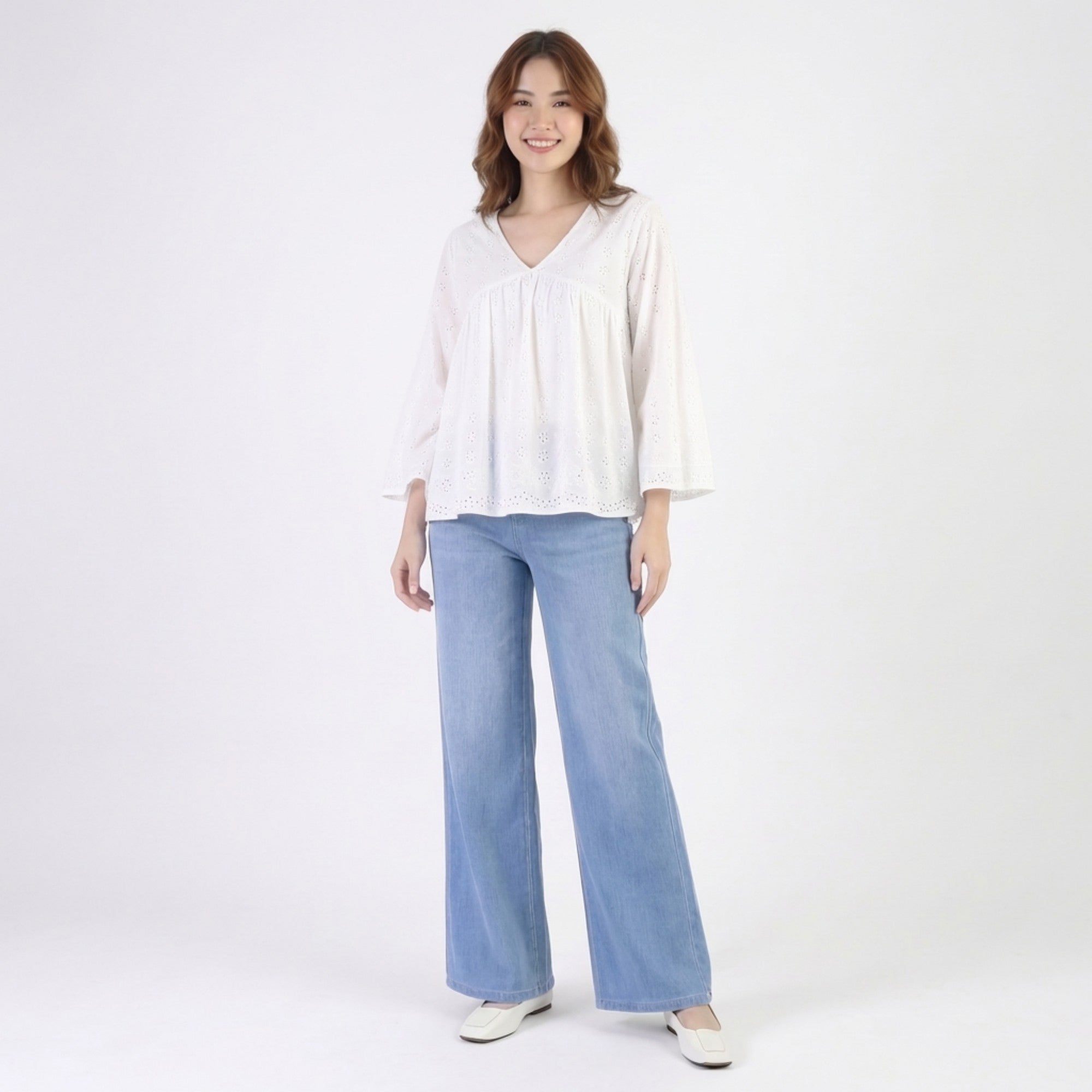 Anna-Kaci High Waist Wide Leg Denim Pants with Pull On Elastic Waist Stretch Fit Relaxed Silhouette