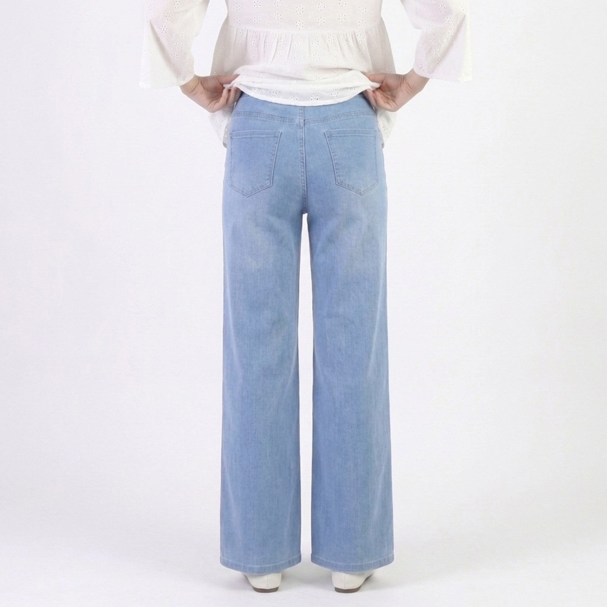 Anna-Kaci High Waist Wide Leg Denim Pants with Pull On Elastic Waist Stretch Fit Relaxed Silhouette