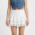 Anna-Kaci Lace Tiered Mini Skirt with Elastic Waist Ruffle Layers Sheer Overlay Feminine Fit