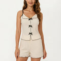 Anna-Kaci 2-Piece Set Sleeveless Pajama Cami Top with Bow Tie Detail and Relaxed Fit Shorts Sleepwear Set