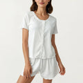 Anna-Kaci 2-Piece Set Short Sleeve Button Front Pajama Top and Relaxed Fit Shorts Textured Sleepwear Set