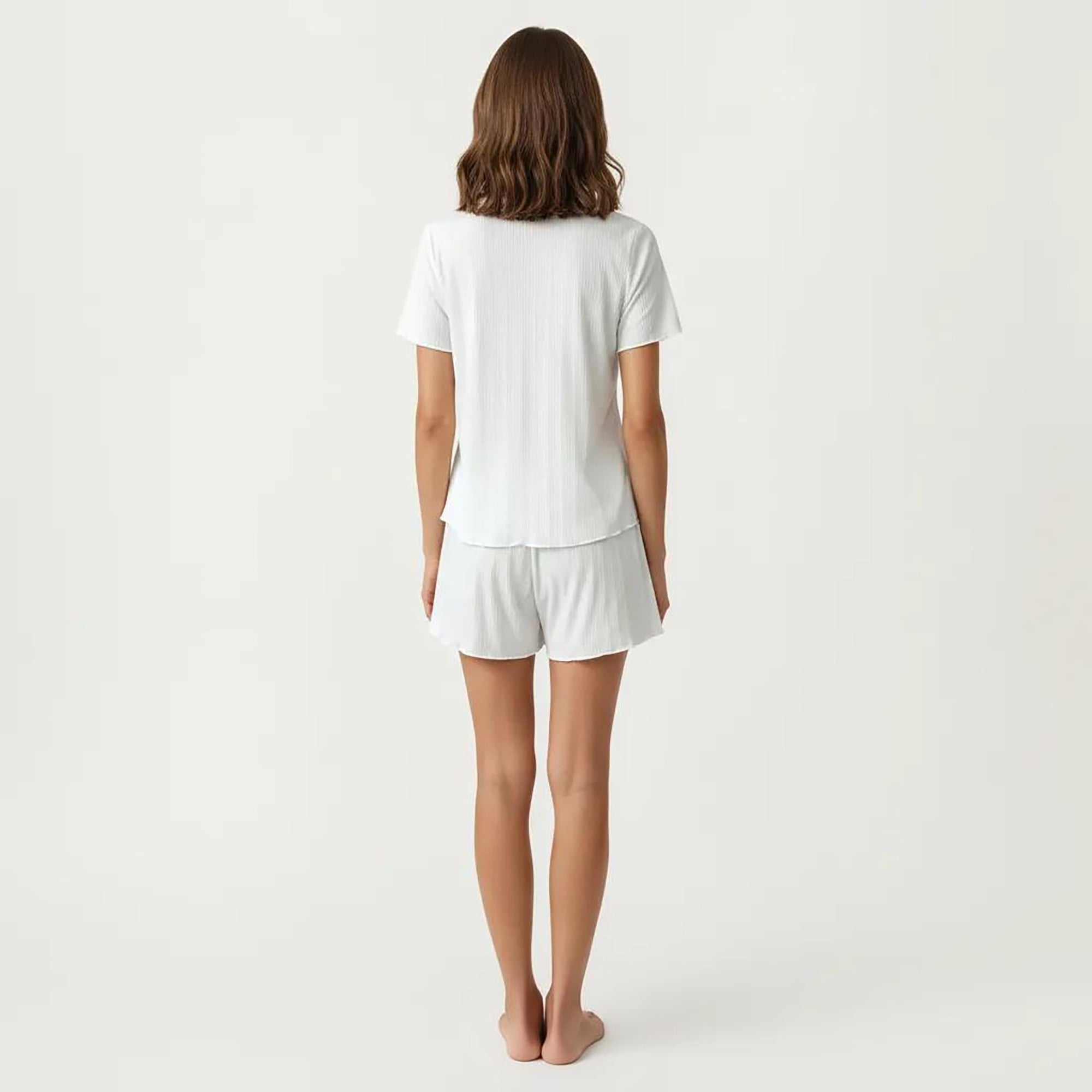 Anna-Kaci 2-Piece Set Short Sleeve Button Front Pajama Top and Relaxed Fit Shorts Textured Sleepwear Set