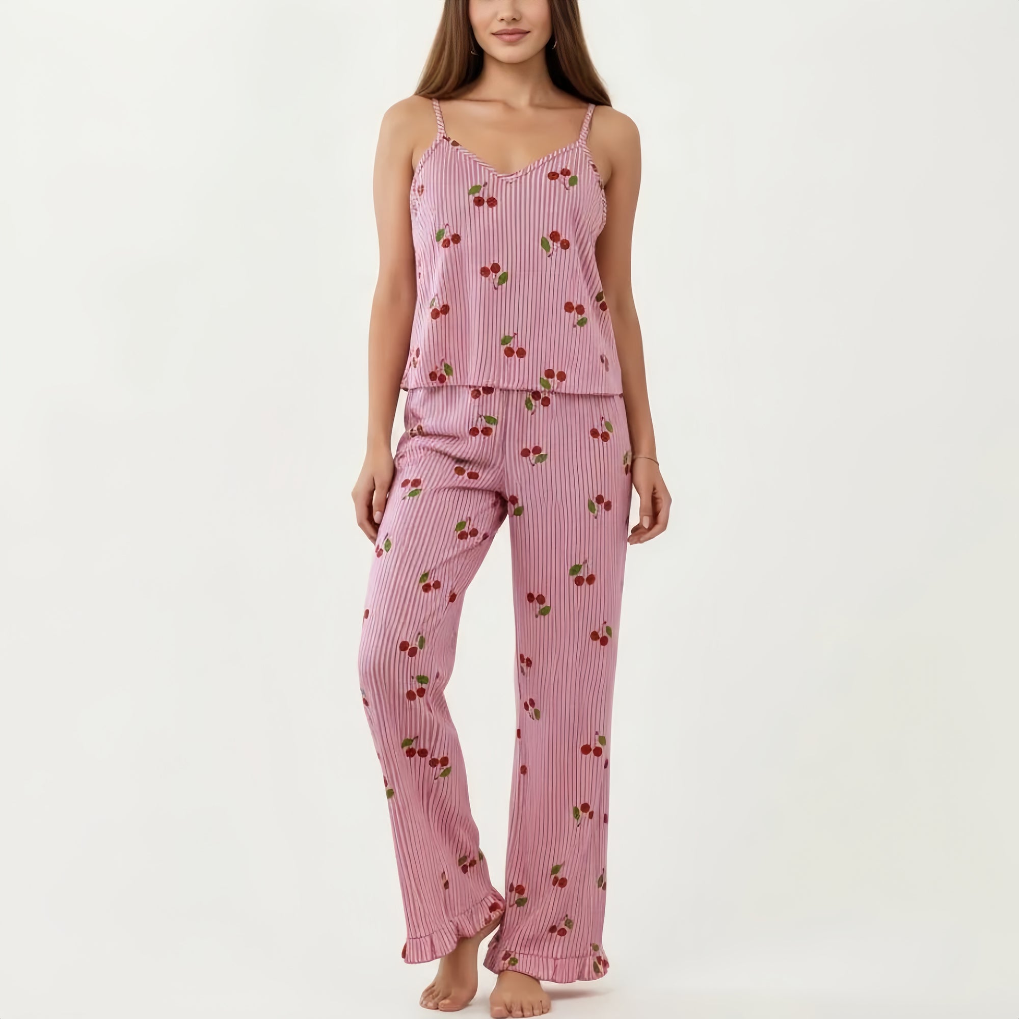 Anna-Kaci 2-Piece Set Sleeveless Pajama Cami Top with Adjustable Straps and Relaxed Fit Pants Sleepwear Set