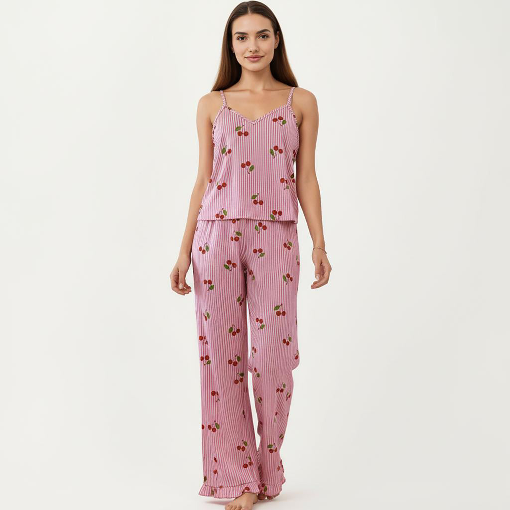 Anna-Kaci 2-Piece Set Sleeveless Pajama Cami Top with Adjustable Straps and Relaxed Fit Pants Sleepwear Set