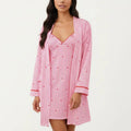 Anna-Kaci 2-Piece Set Sleeveless Pajama Dress with V Neck and Long Sleeve Open Front Robe Striped Design