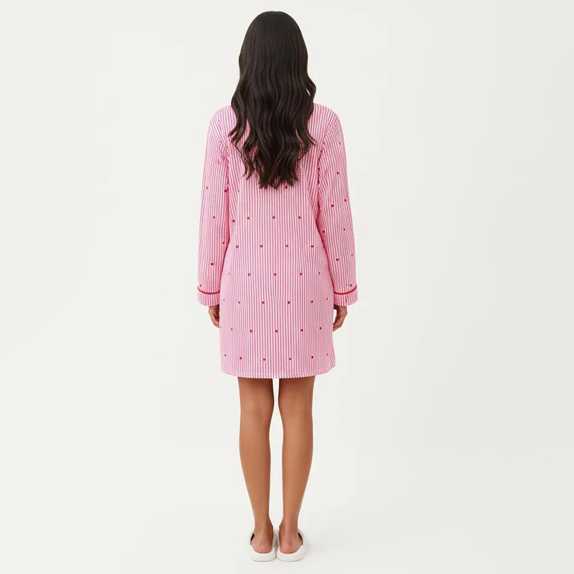 Anna-Kaci 2-Piece Set Sleeveless Pajama Dress with V Neck and Long Sleeve Open Front Robe Striped Design