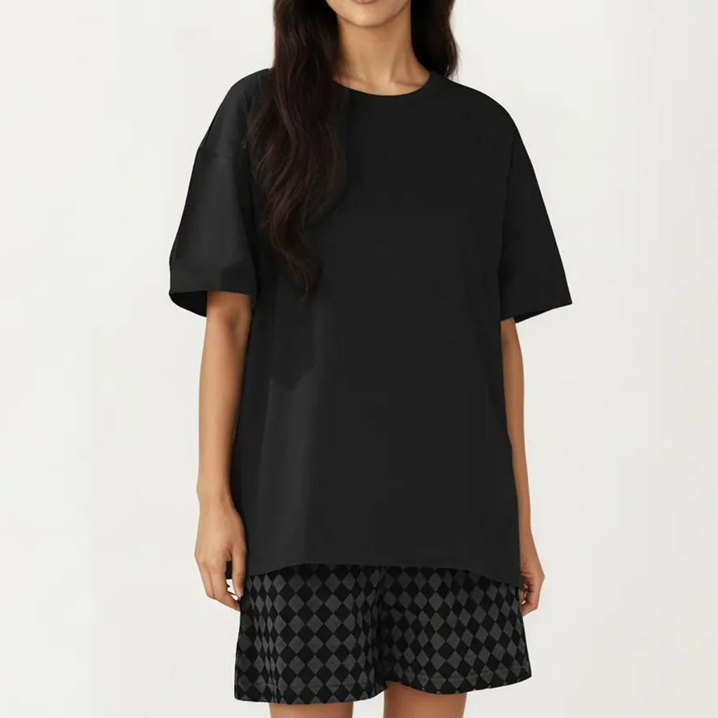 Anna-Kaci 2-Piece Set Oversized Short Sleeve Crew Neck Pajama Top with Relaxed Fit Printed Shorts