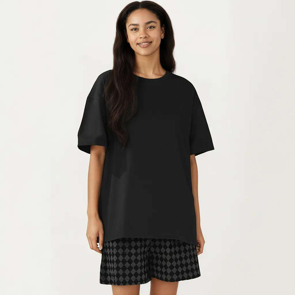 Anna-Kaci 2-Piece Set Oversized Short Sleeve Crew Neck Pajama Top with Relaxed Fit Printed Shorts