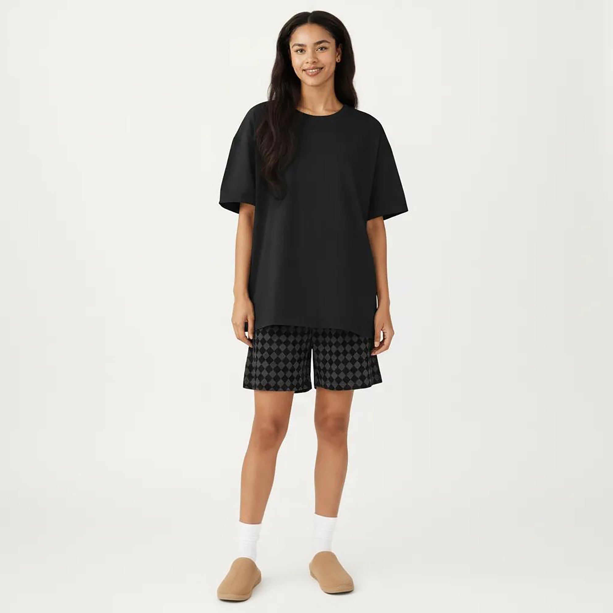 Anna-Kaci 2-Piece Set Oversized Short Sleeve Crew Neck Pajama Top with Relaxed Fit Printed Shorts