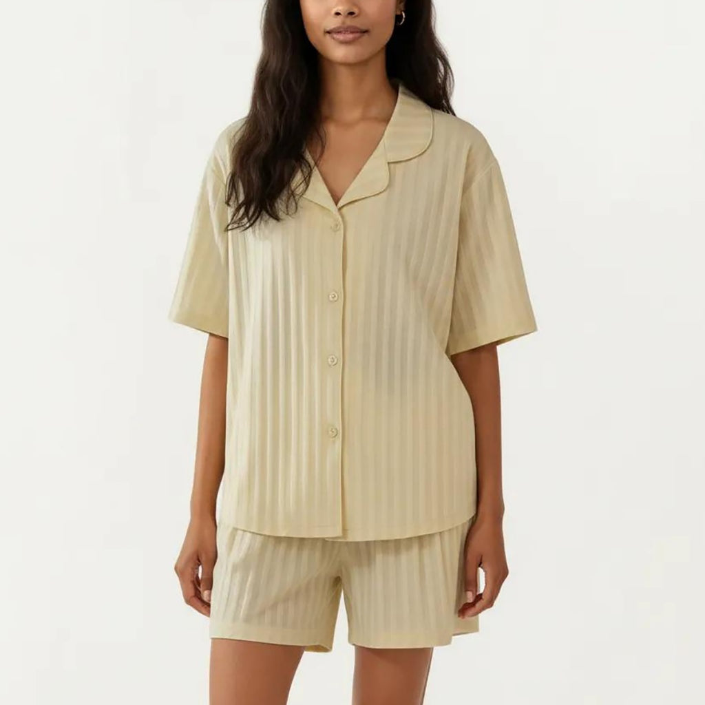Anna-Kaci 2-Piece Set Short Sleeve Button Down Pajama Top with Notch Collar and Relaxed Fit Shorts
