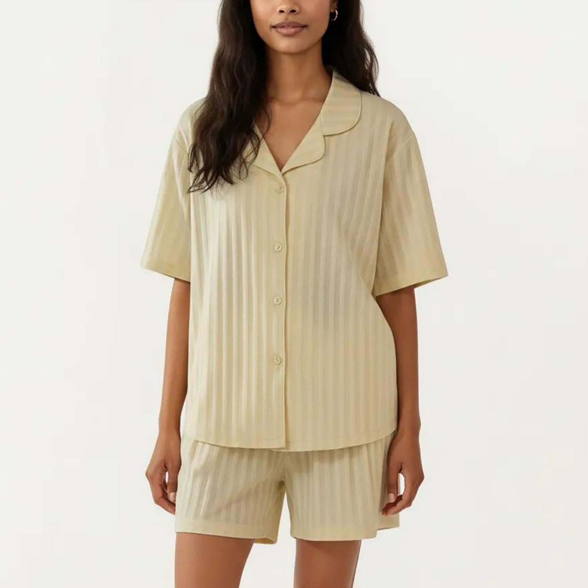 Anna-Kaci 2-Piece Set Short Sleeve Button Down Pajama Top with Notch Collar and Relaxed Fit Shorts