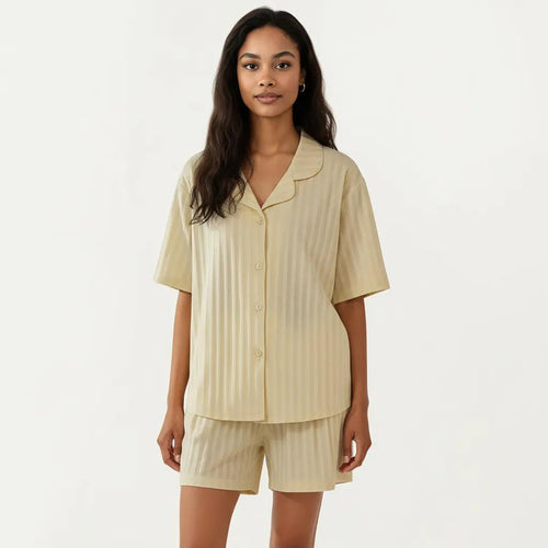 Anna-Kaci 2-Piece Set Short Sleeve Button Down Pajama Top with Notch Collar and Relaxed Fit Shorts