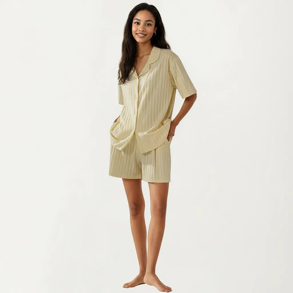Anna-Kaci 2-Piece Set Short Sleeve Button Down Pajama Top with Notch Collar and Relaxed Fit Shorts