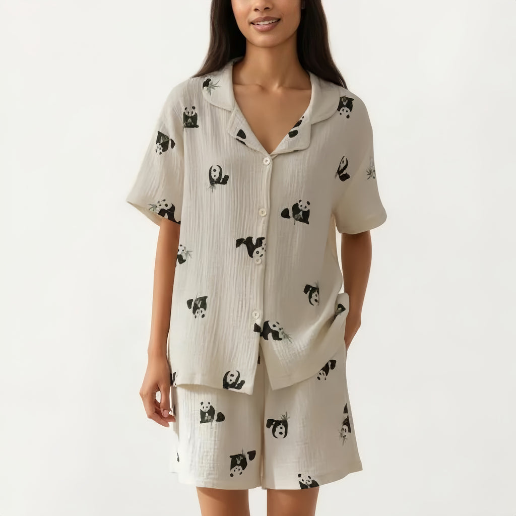Anna-Kaci 2-Piece Set Short Sleeve Button Down Pajama Top with Notch Collar and Relaxed Fit Shorts
