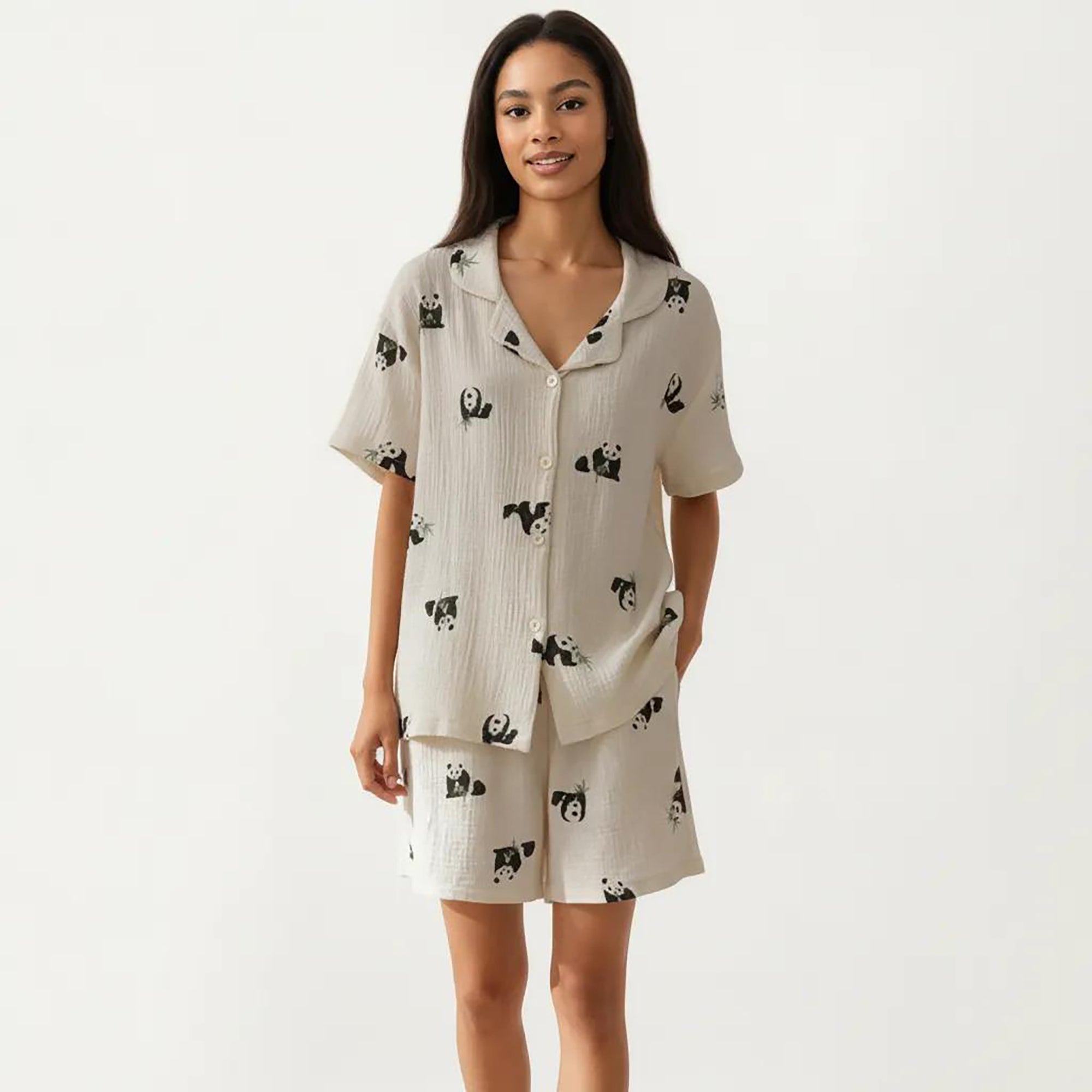 Anna-Kaci 2-Piece Set Short Sleeve Button Down Pajama Top with Notch Collar and Relaxed Fit Shorts