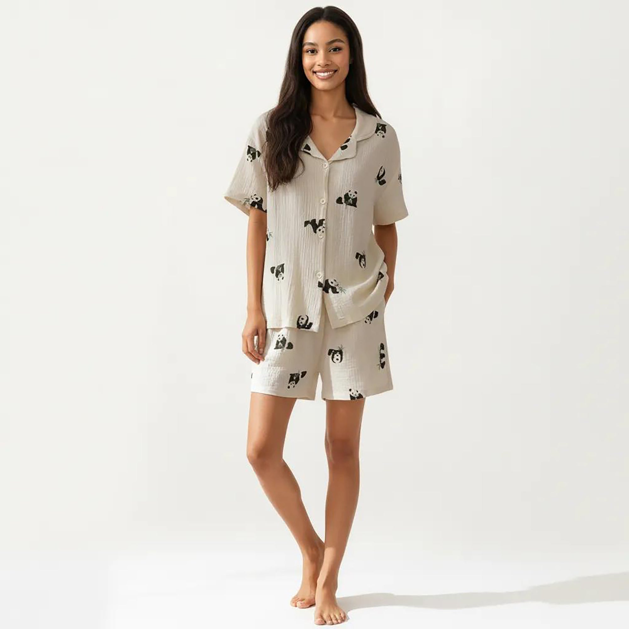 Anna-Kaci 2-Piece Set Short Sleeve Button Down Pajama Top with Notch Collar and Relaxed Fit Shorts