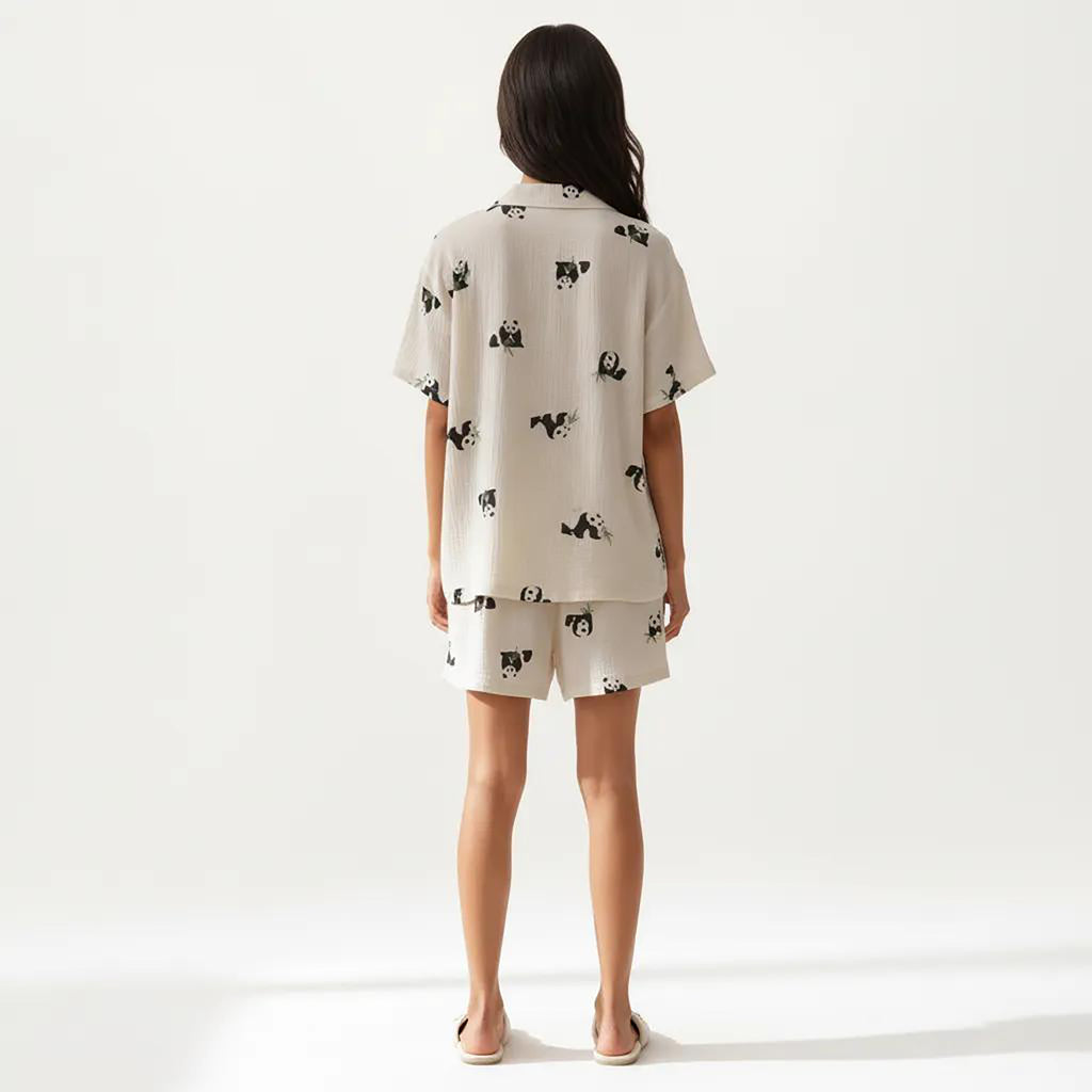 Anna-Kaci 2-Piece Set Short Sleeve Button Down Pajama Top with Notch Collar and Relaxed Fit Shorts