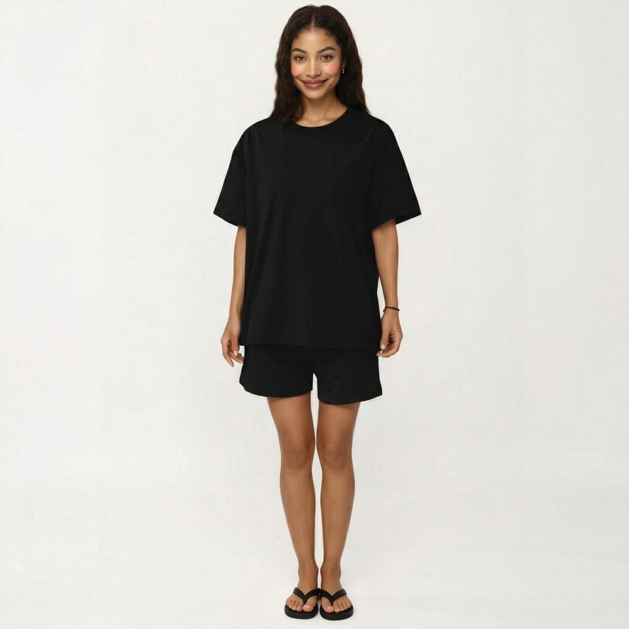 Anna-Kaci 2-Piece Set Oversized Short Sleeve Crew Neck Pajama Top with Relaxed Fit Shorts Sleepwear Set