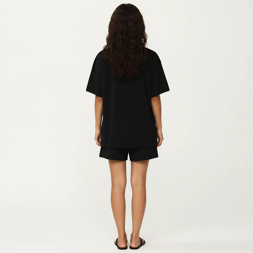 Anna-Kaci 2-Piece Set Oversized Short Sleeve Crew Neck Pajama Top with Relaxed Fit Shorts Sleepwear Set