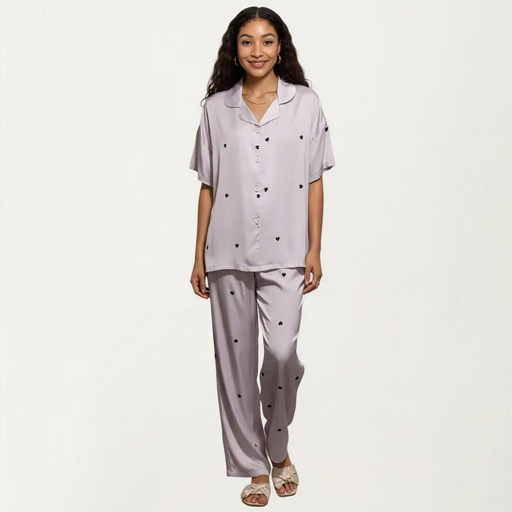 Anna-Kaci 2-Piece Set Pajama Short Sleeve Button Down Top with Notch Collar and Relaxed Fit Pants