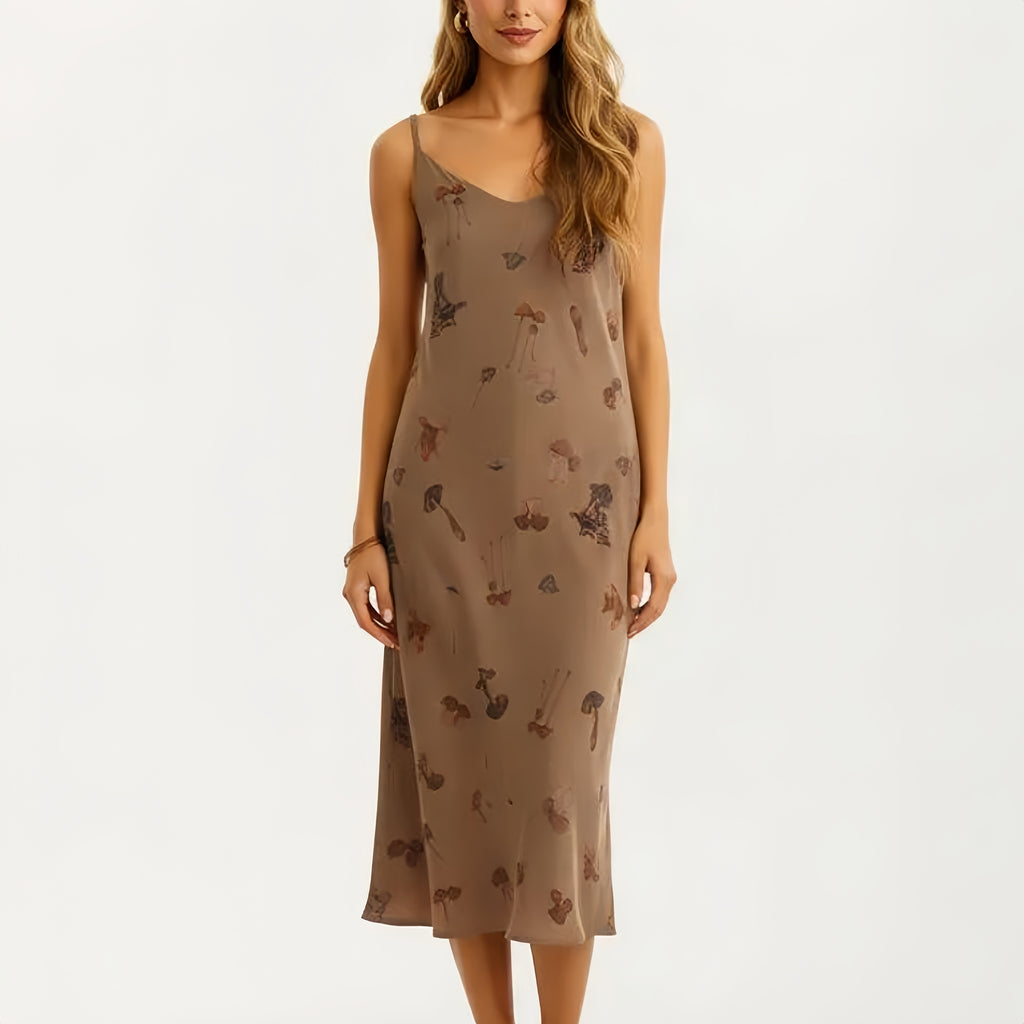 Anna-Kaci Modal Pajama Dress Sleeveless Spaghetti Strap Midi Sleepwear Nightgown with Printed Pattern