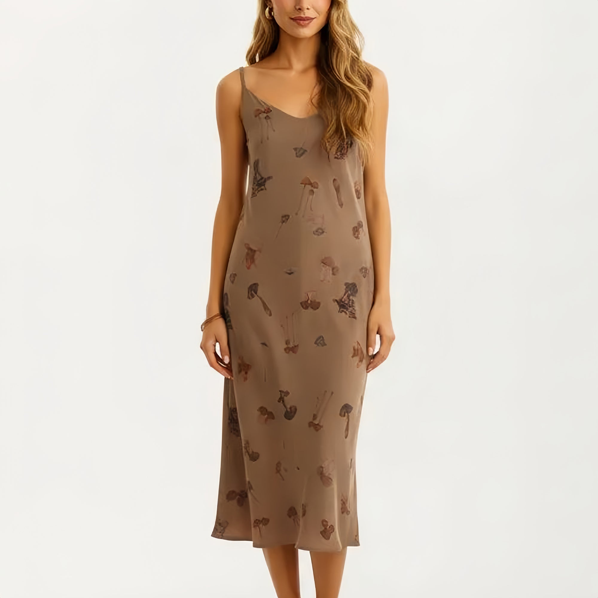 Anna-Kaci Modal Pajama Dress Sleeveless Spaghetti Strap Midi Sleepwear Nightgown with Printed Pattern