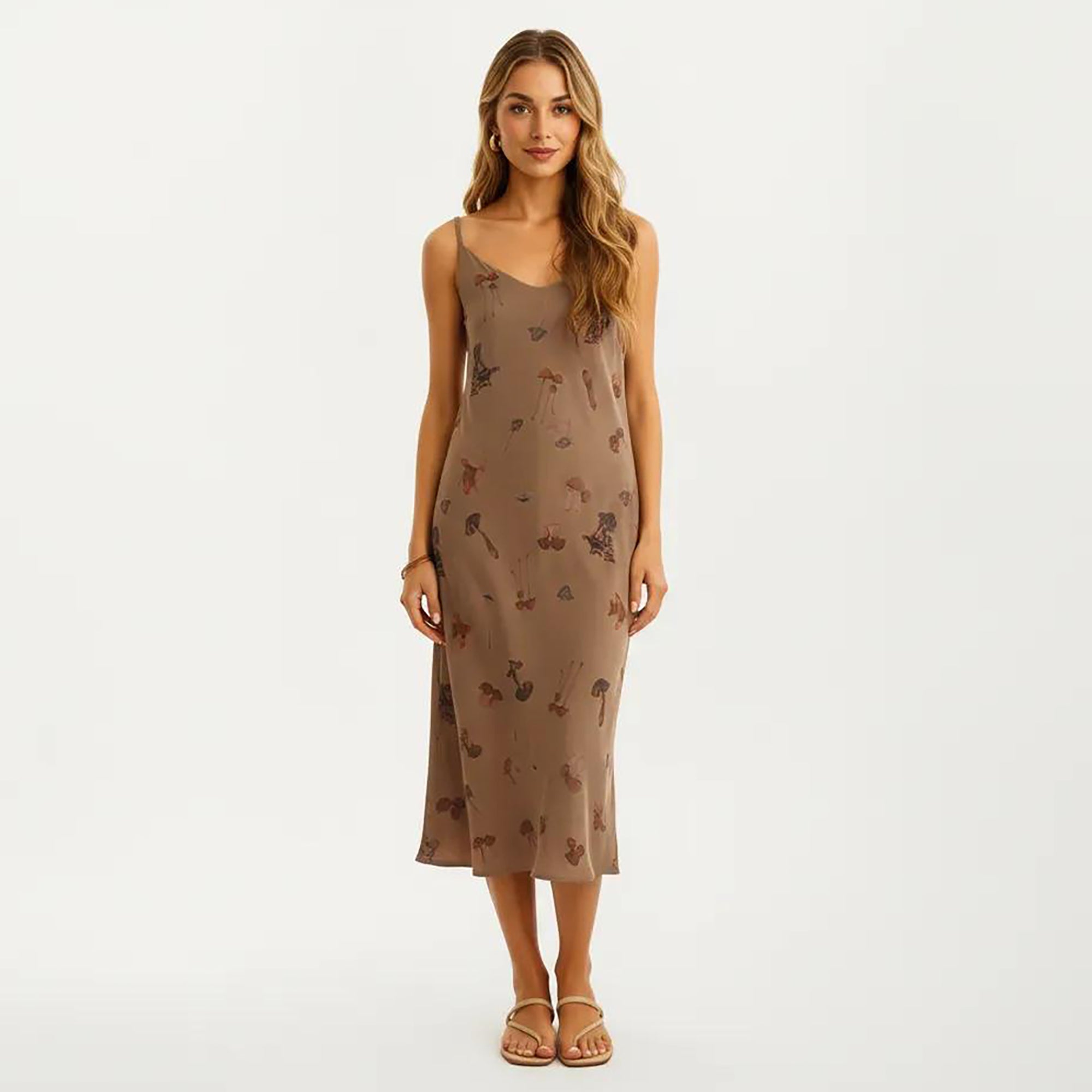 Anna-Kaci Modal Pajama Dress Sleeveless Spaghetti Strap Midi Sleepwear Nightgown with Printed Pattern