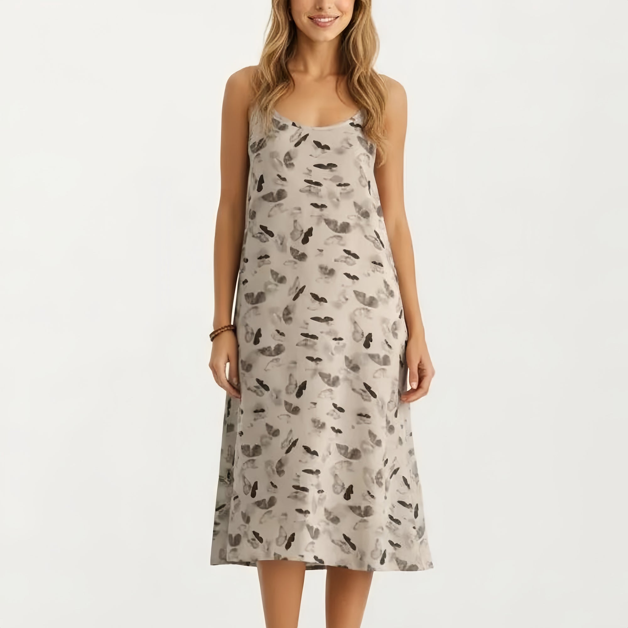 Anna-Kaci Modal Pajama Dress Sleeveless Spaghetti Strap Midi Sleepwear Nightgown with Printed Pattern