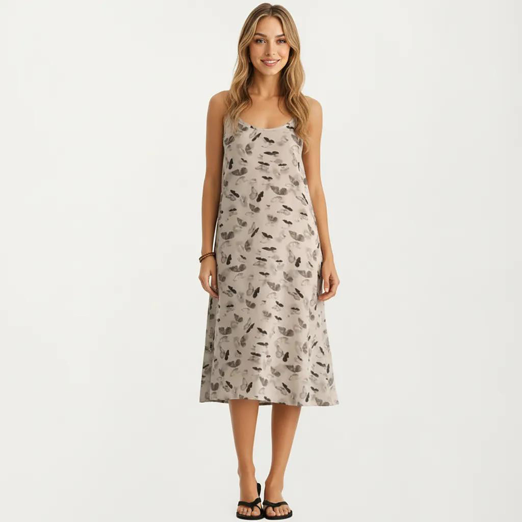 Anna-Kaci Modal Pajama Dress Sleeveless Spaghetti Strap Midi Sleepwear Nightgown with Printed Pattern