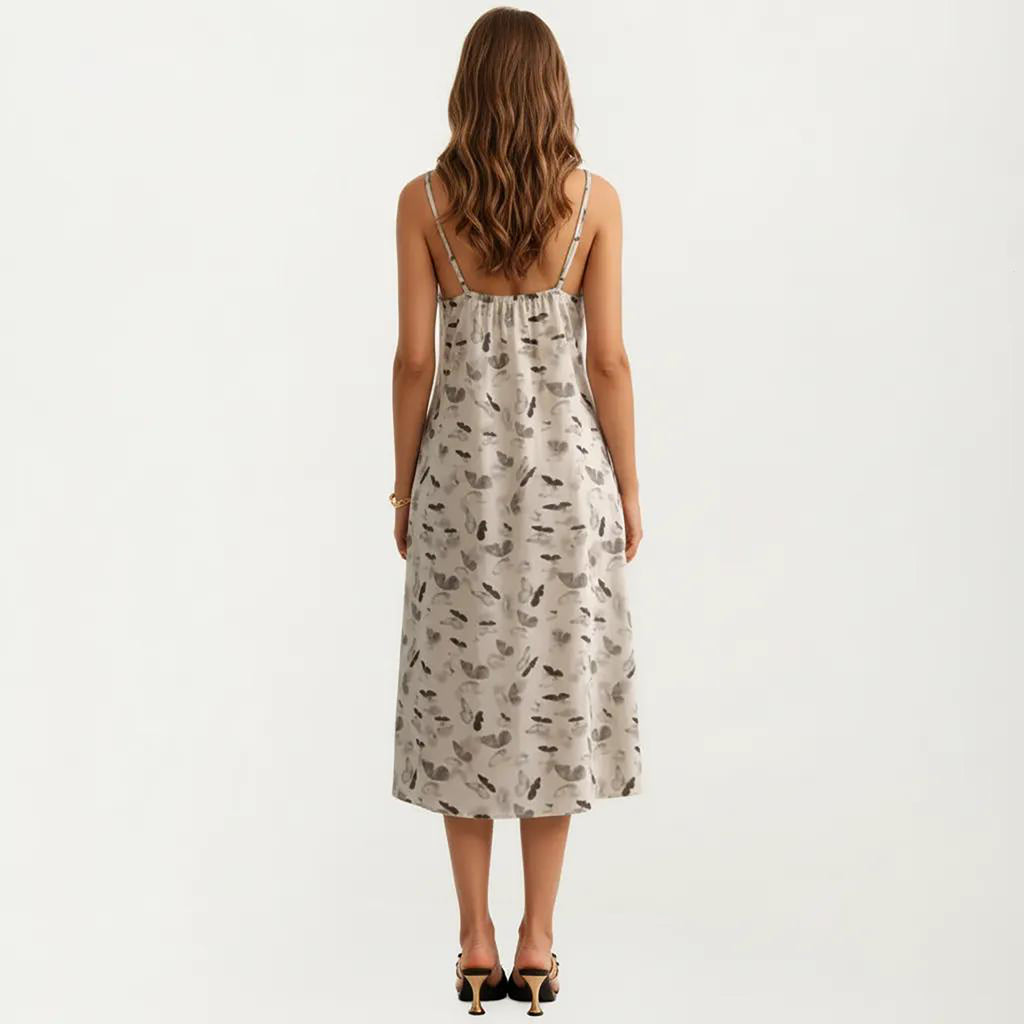 Anna-Kaci Modal Pajama Dress Sleeveless Spaghetti Strap Midi Sleepwear Nightgown with Printed Pattern