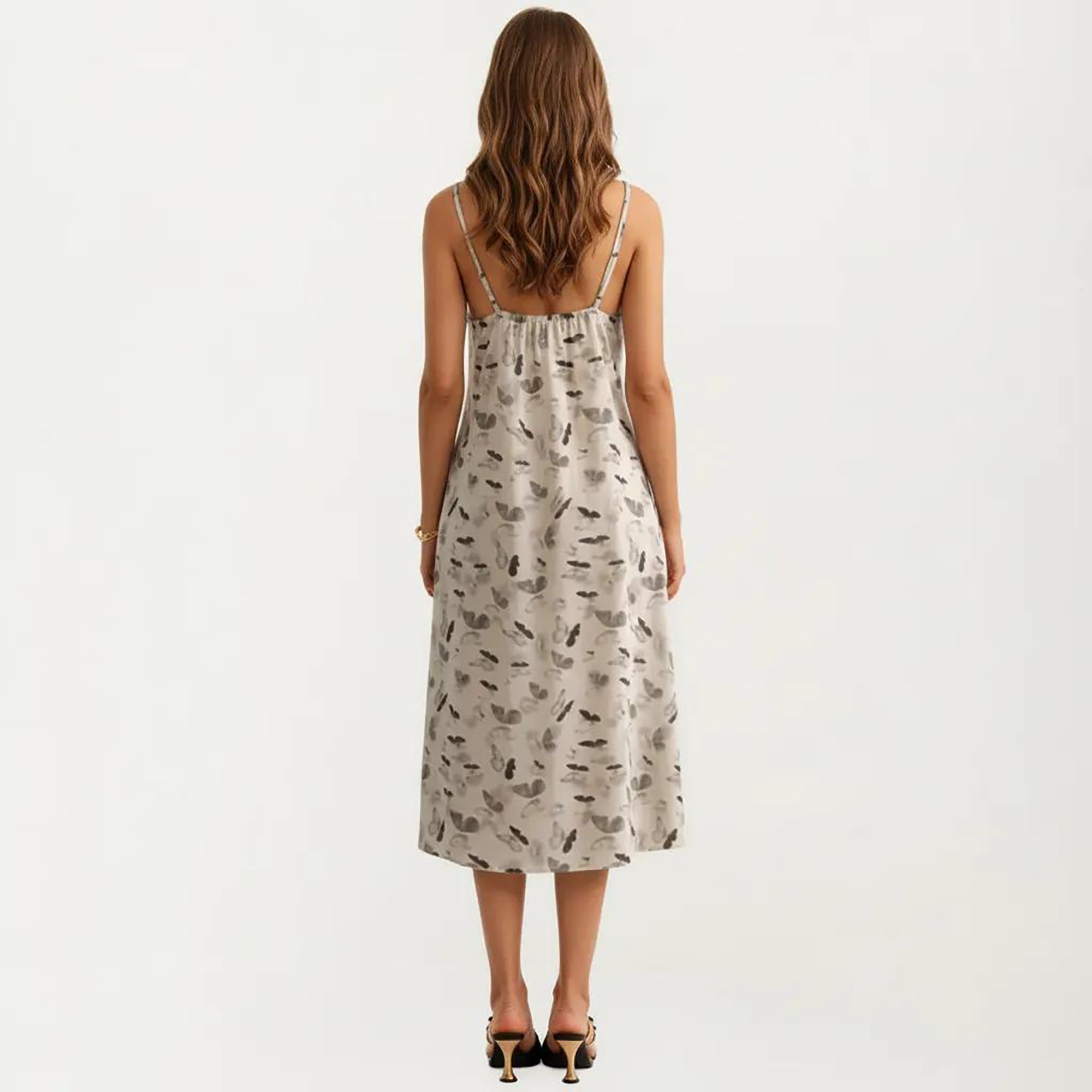 Anna-Kaci Modal Pajama Dress Sleeveless Spaghetti Strap Midi Sleepwear Nightgown with Printed Pattern