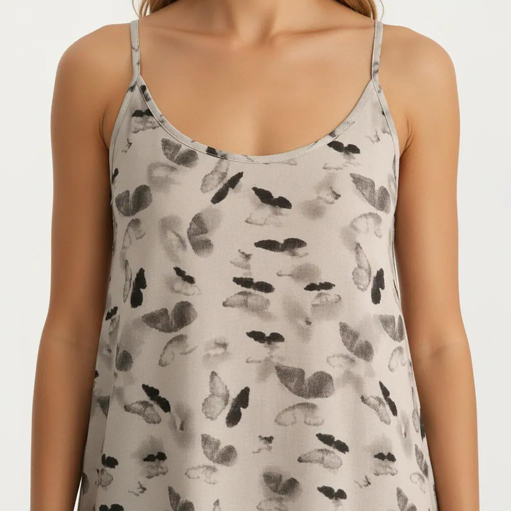 Anna-Kaci Modal Pajama Dress Sleeveless Spaghetti Strap Midi Sleepwear Nightgown with Printed Pattern