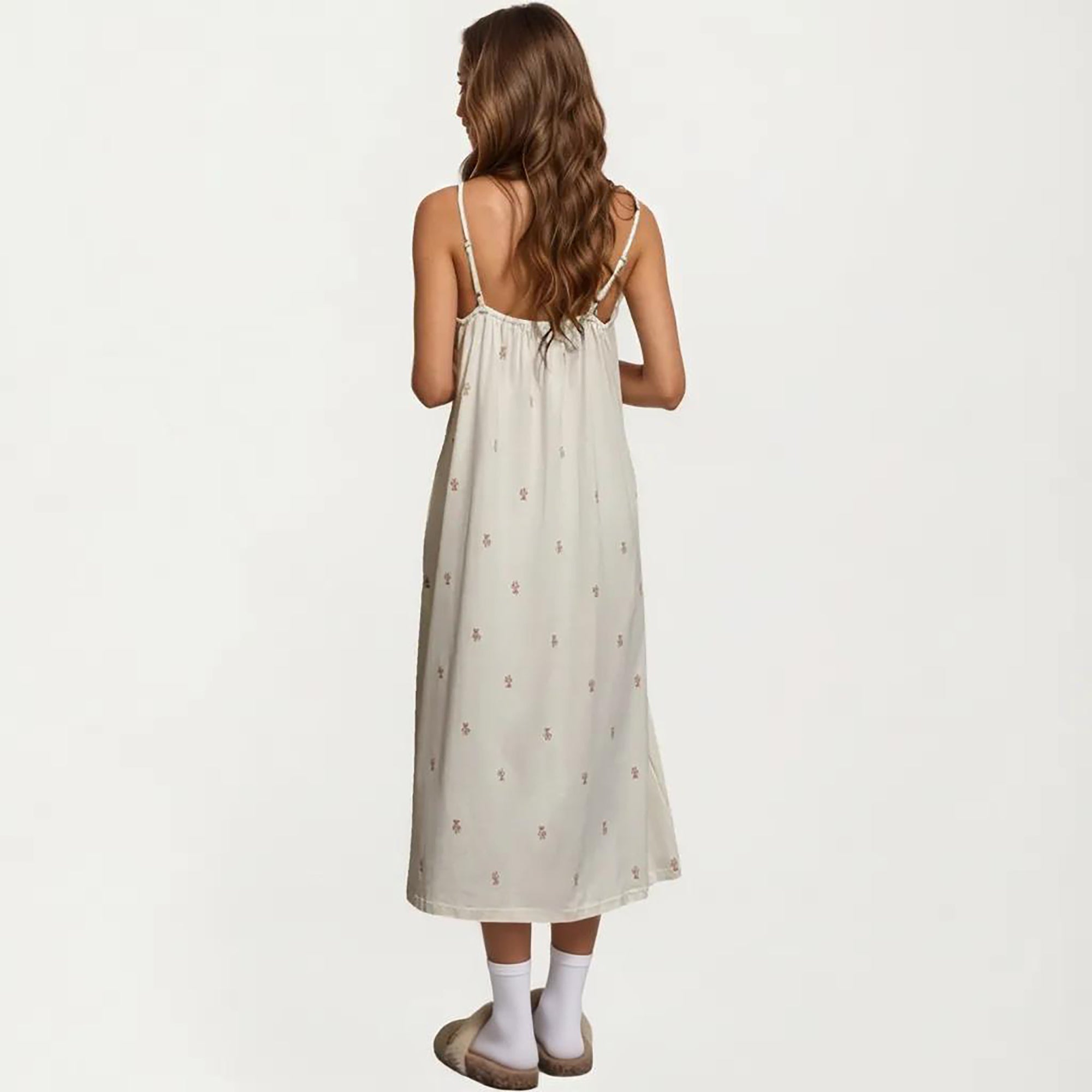 Anna-Kaci Sleeveless Pajama Dress with Spaghetti Straps Loose Fit Midi Sleepwear Nightgown with Allover Print