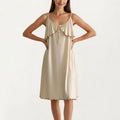 Anna-Kaci Sleeveless Pajama Dress with Spaghetti Straps Tie Front Ruffle Trim Nightgown Relaxed Fit Sleepwear