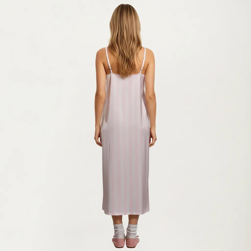 Anna-Kaci Satin Pajama Dress Sleeveless Spaghetti Strap Midi Sleepwear Nightgown with Relaxed Fit Dress