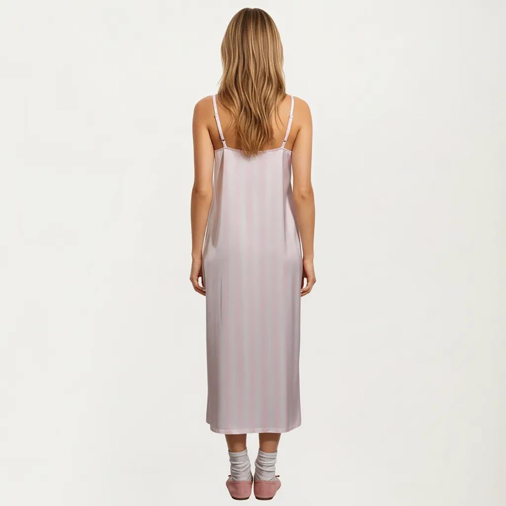 Anna-Kaci Satin Pajama Dress Sleeveless Spaghetti Strap Midi Sleepwear Nightgown with Relaxed Fit Dress